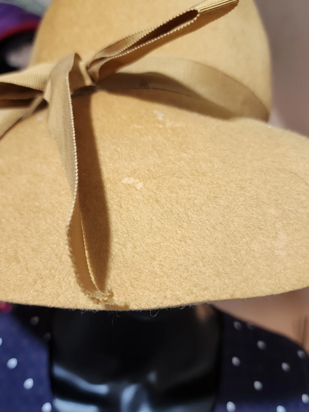 Vintage Wool Wide-Brim Hat with Ribbon Bow - Yellow - Picture 10 of 13